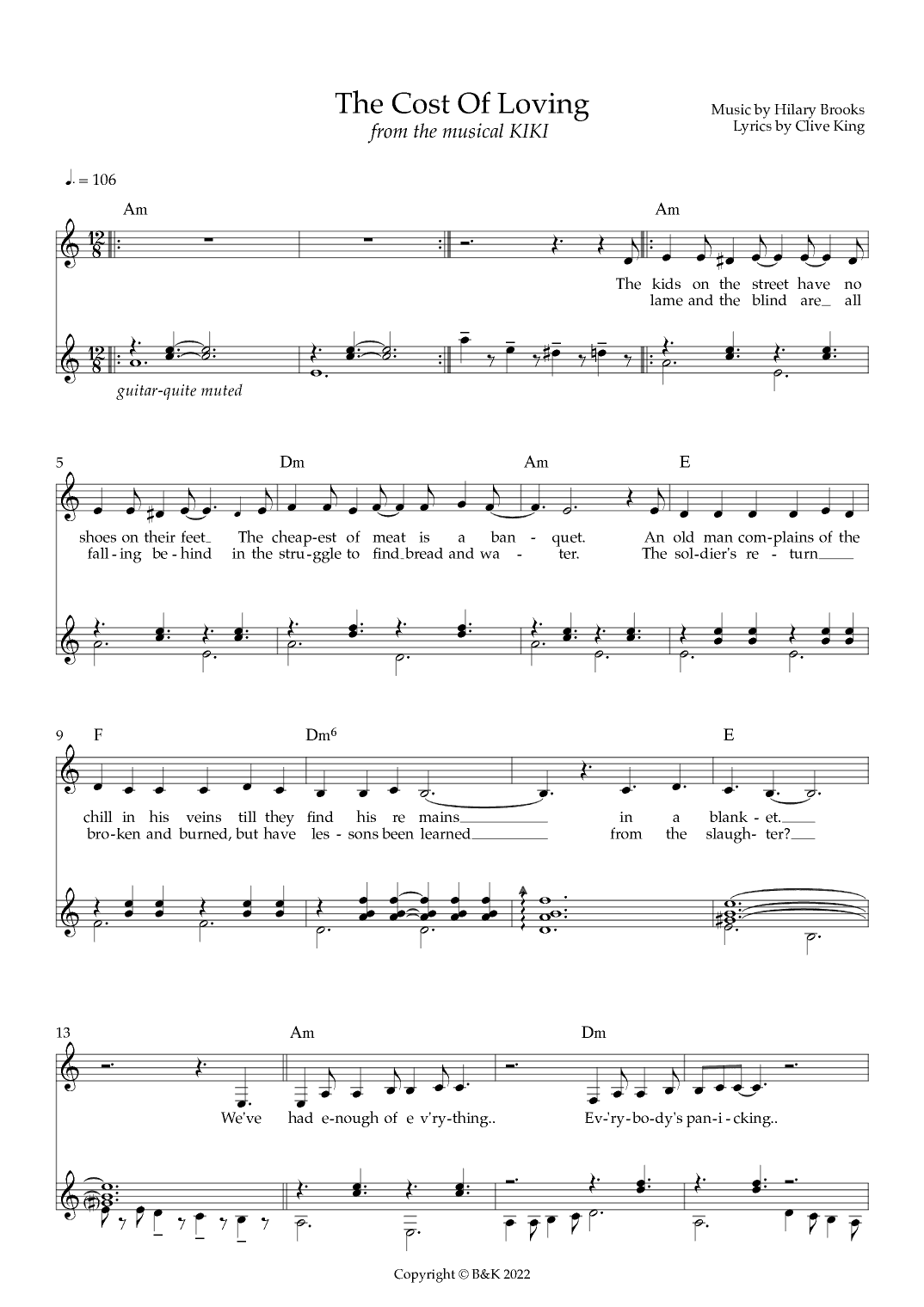 THE COST OF LOVING vocal & guitar