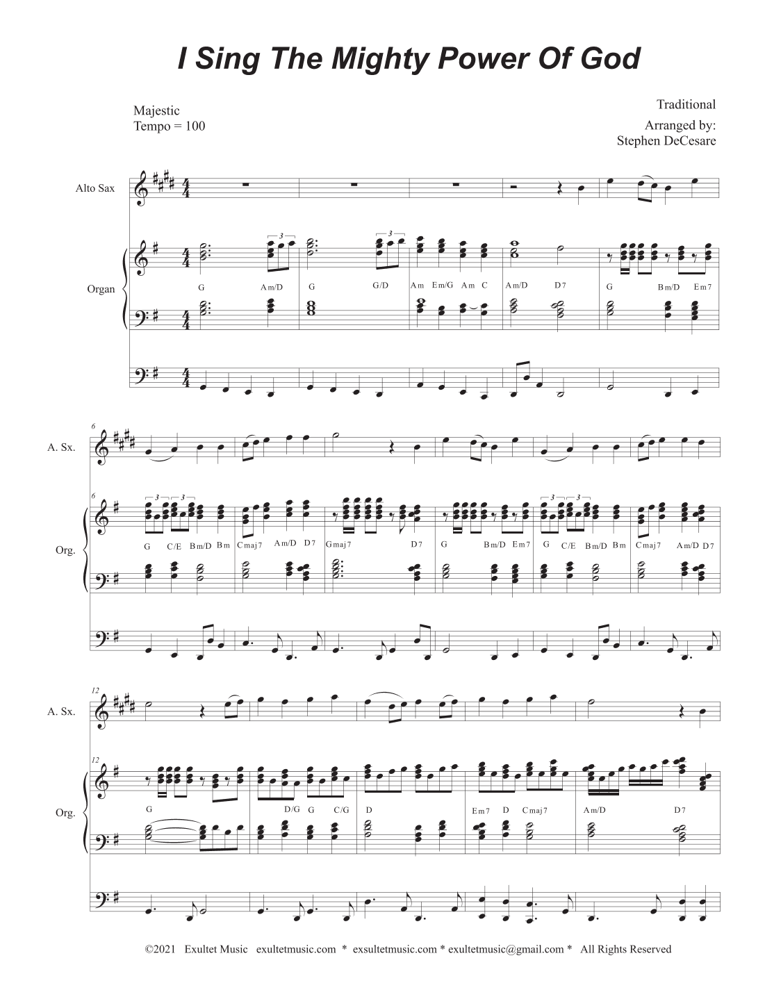I Sing The Mighty Power Of God (Alto Saxophone - Organ accompaniment) (arr. Stephen DeCesare)