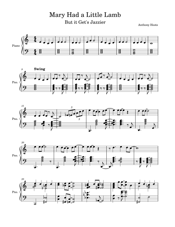 Mary Had a Little Lamb - Jazz Arrangement (arr. Anthony Hoots)