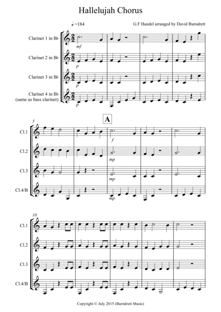 Hallelujah Chorus for Clarinet Quartet (arr. David Burndrett)