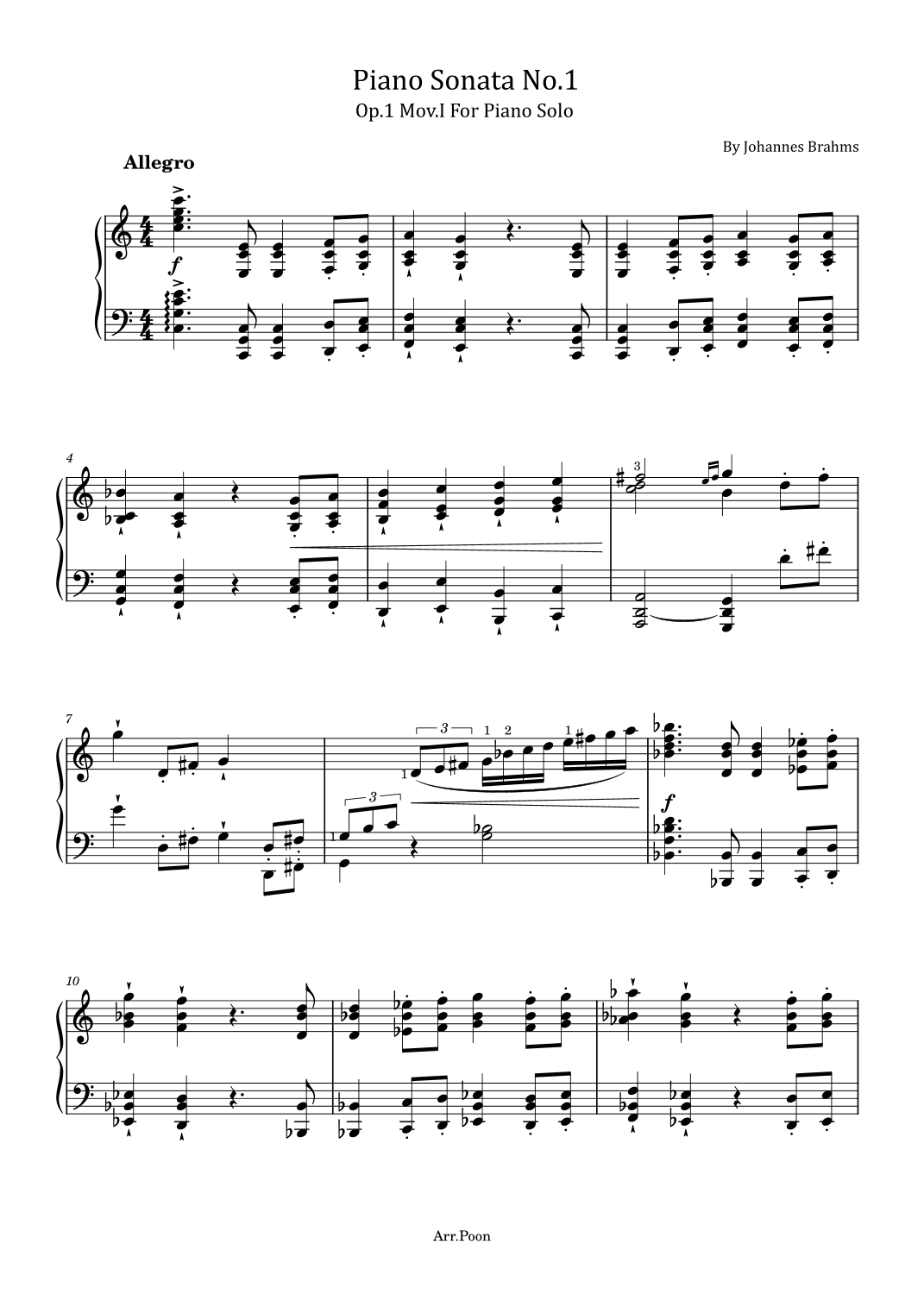 Brahms - Piano Sonata No.1 - Op.1 Mov.I - Original With Fingered - For Piano Solo (arr. poon)