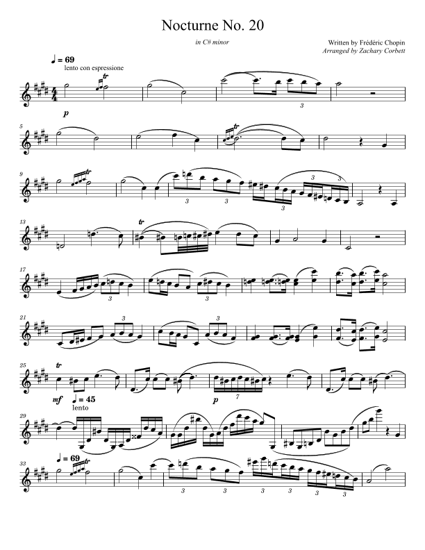 Nocturne No. 20 in C# Minor (arr. Zachary Corbett)