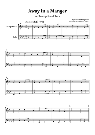 Away in a Manger (Trumpet and Tuba) - Beginner Level (arr. Henrique Oliveira)