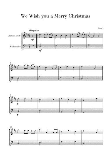 We Wish you a Merry Christmas for Clarinet in Bb and Violoncello (arr. Cadenza Editions)