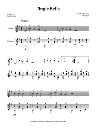 Jingle Bells - Duet for Acoustic Guitar  in G (Very Easy - Traditional Christmas) (arr. Yuri Noronha)