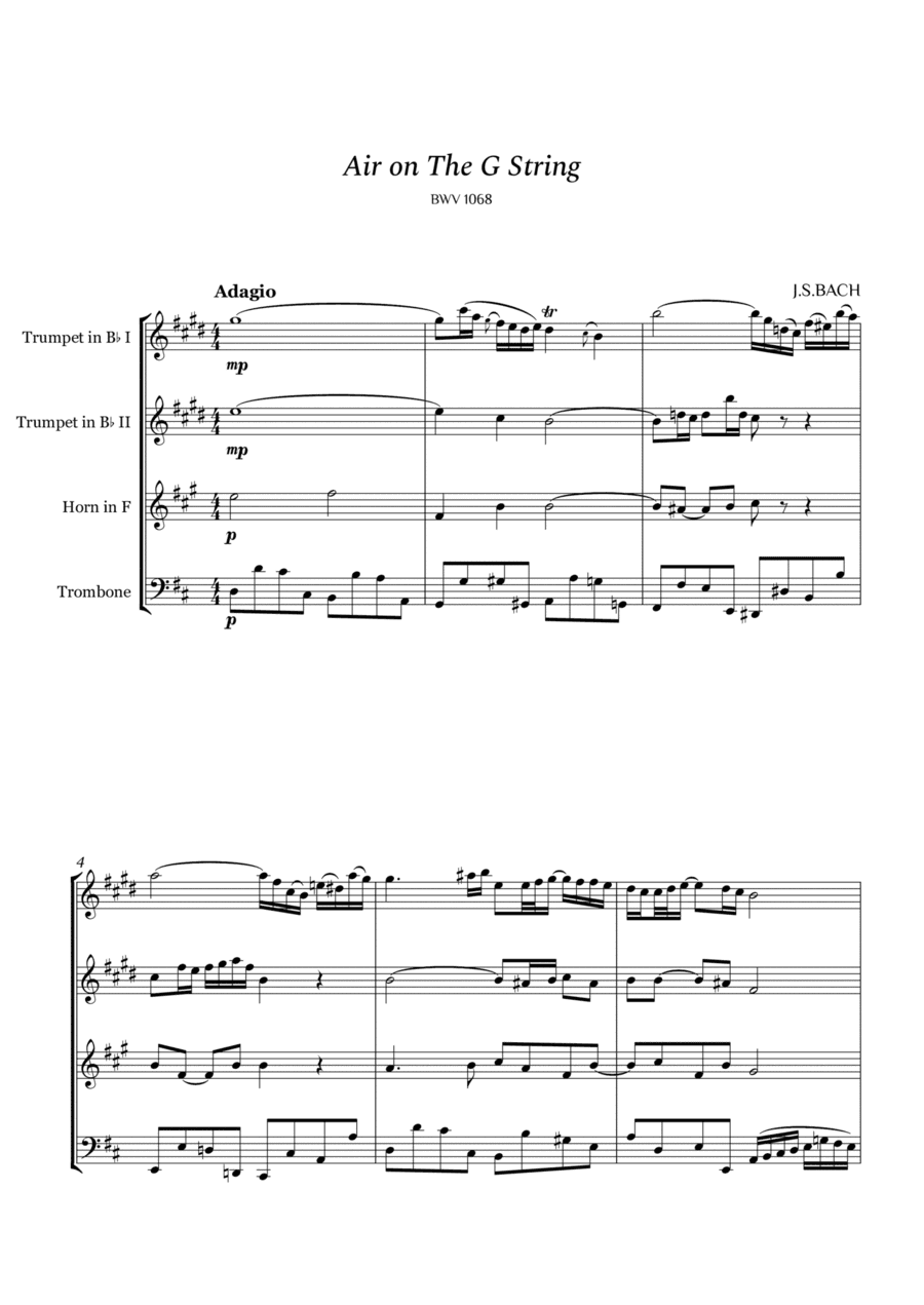 Bach - Air on the G String for Brass Quartet (2 Trumpets, Horn and Trombone) (arr. Cássio Silva Chaves)