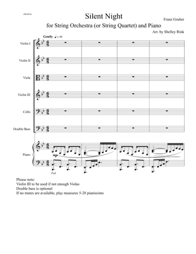 Silent Night for String Orchestra (or String Quartet) and Piano (arr. Shelley Rink)