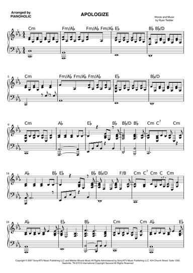 Apologize (arr. PIANOHOLIC)
