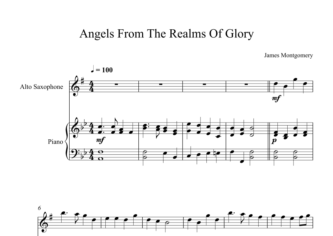 Angels From The Realms Of Glory - James Montgomery (Alto Sax + Piano) (arr. Digital Book Music)