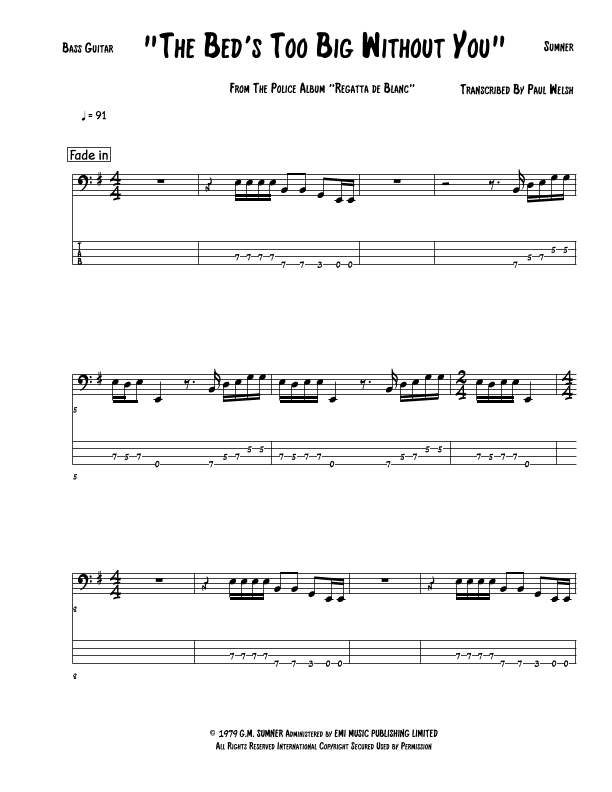 The Bed's Too Big Without You (arr. P Welsh)