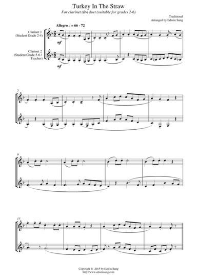Turkey In The Straw (for clarinet (Bb) duet, suitable for grades 2-6) (arr. Edwin Sung)