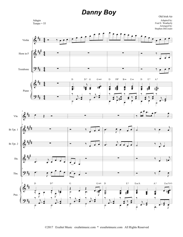 Danny Boy (for Brass Quartet and Piano) (arr. Stephen DeCesare)