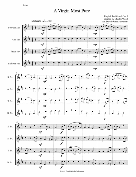 A Virgin Most Pure for saxophone quartet (arr. David Warin Solomons)