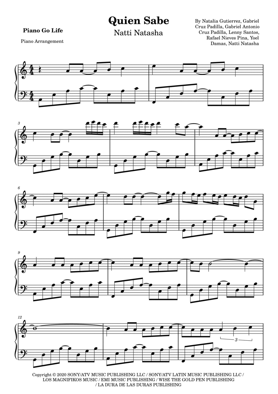 Quien Sabe (arr. Piano Go Life)