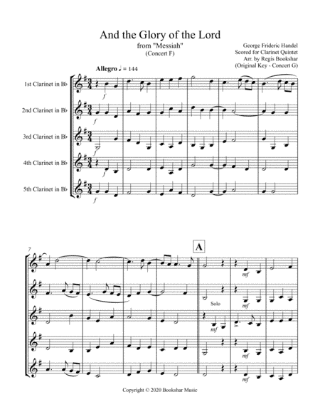 And the Glory of the Lord (from "Messiah") (F) (Clarinet Quintet) (arr. Regis Bookshar)