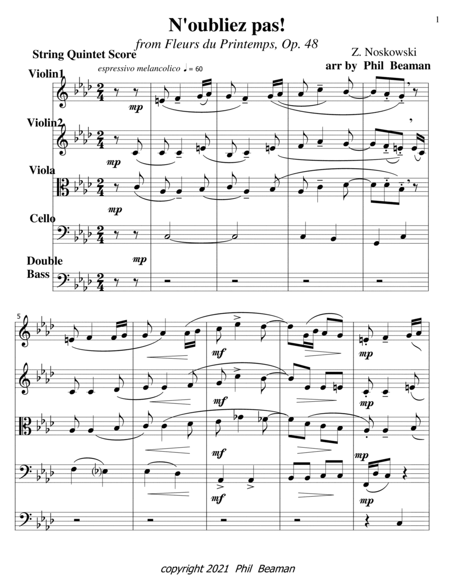 N'oubliez pas!-Noskowski-String Quintet (arr. Phil Beaman)