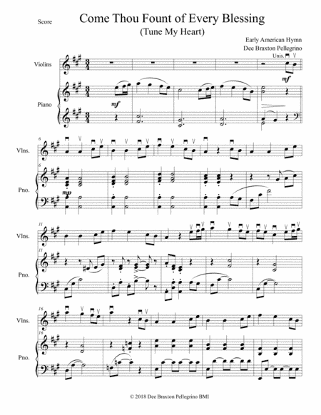Come Thou Fount of Every Blessing (accompanied violin duo) (arr. Dee Braxton-Pellegrino)