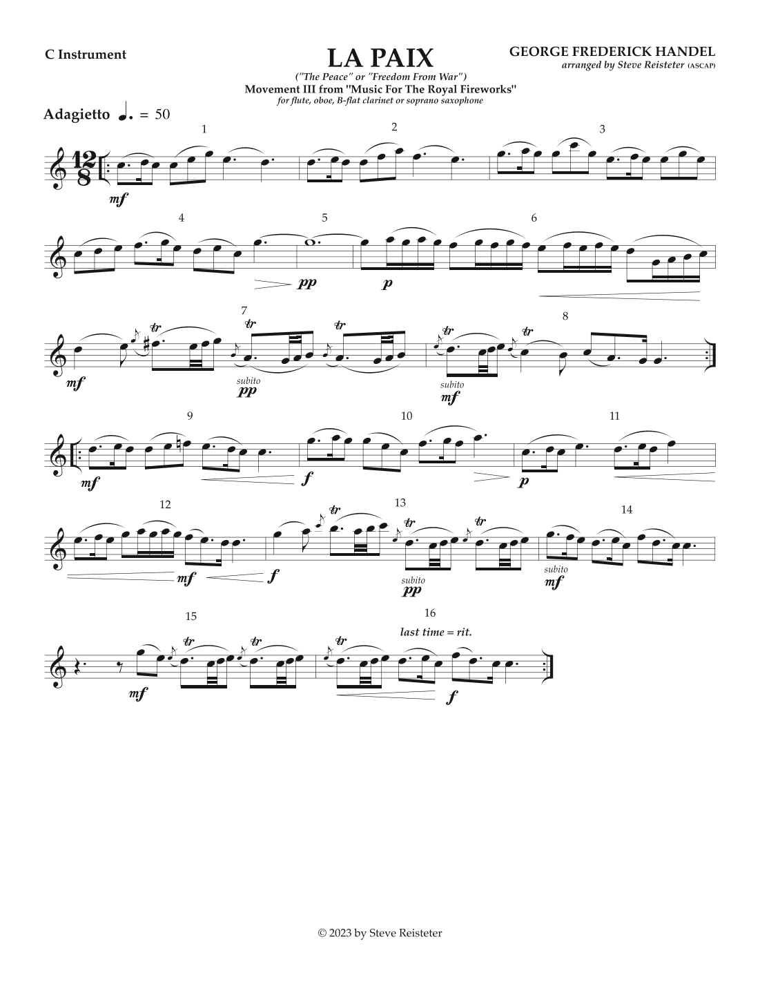 "Music For The Royal Fireworks" - III. La paix (arr. Steve Reisteter)