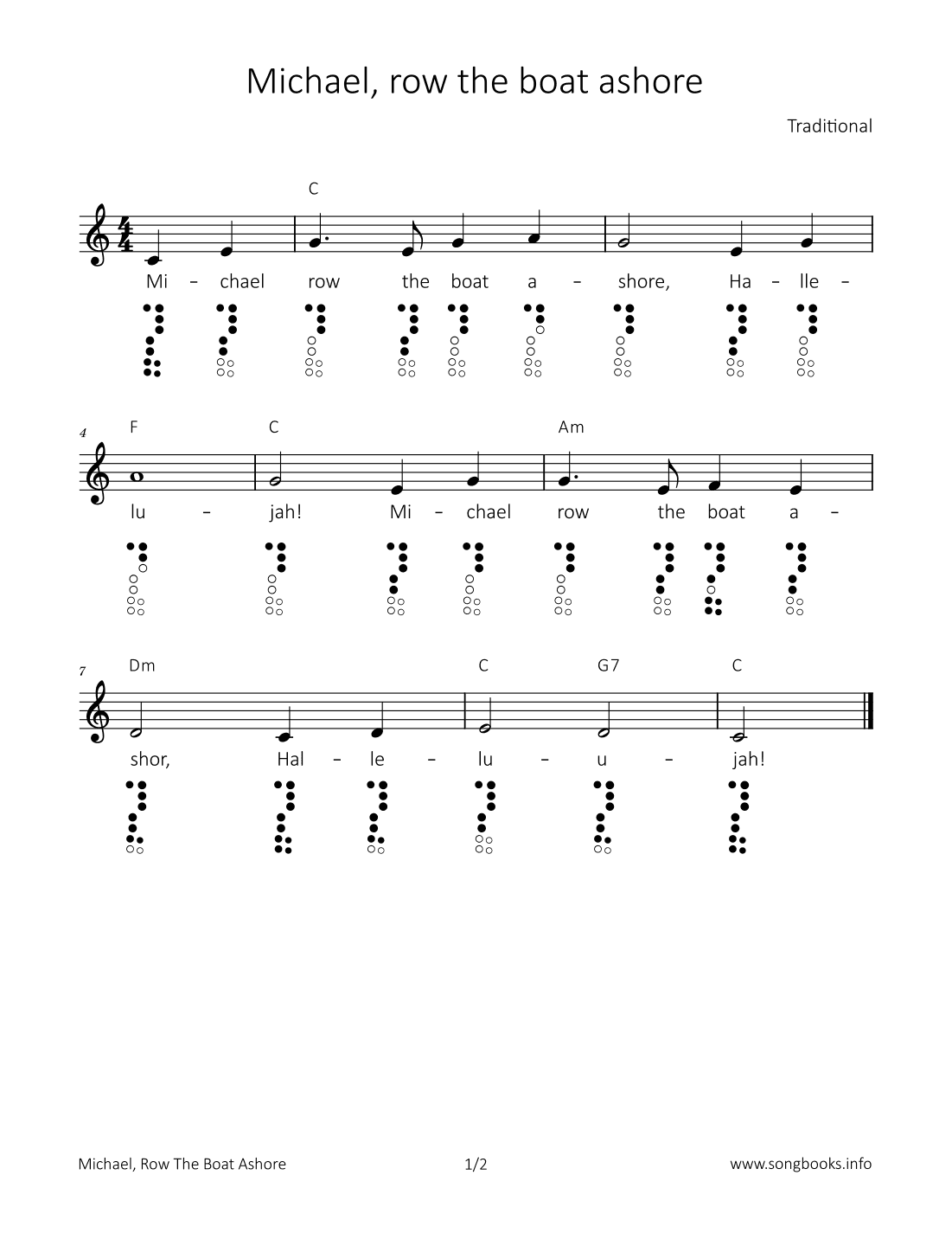 Michael, row the boat ashore (arr. songbooks.info)