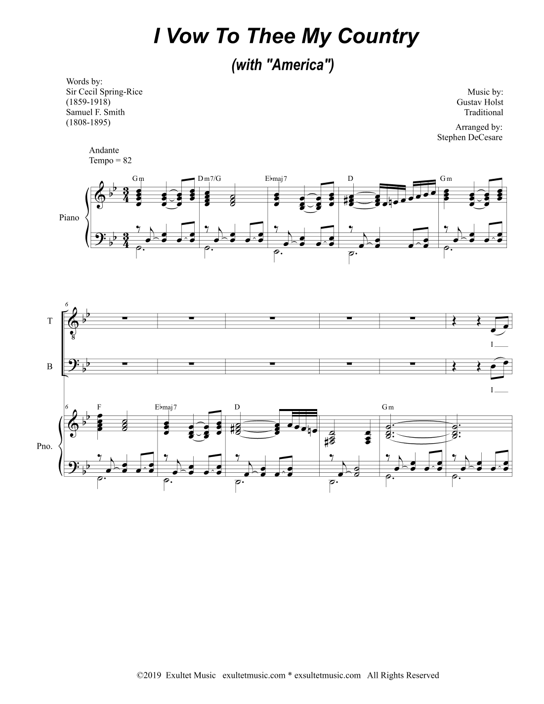 I Vow To Thee My Country (with "America") (for SATB) (arr. Stephen DeCesare)