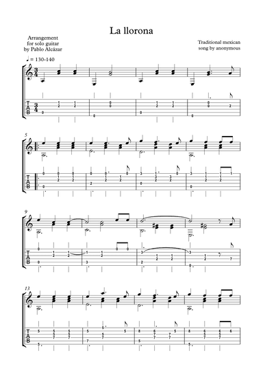 La llorona - Mexican traditional song for solo Guitar (arr. Pablo Alcázar)