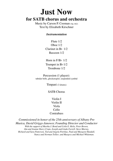 Carson Cooma: Just Now for SATB chorus and orchestra, score