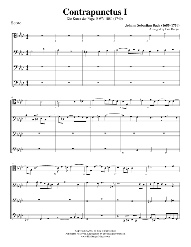Contrapunctus I for Trombone or Low Brass Quartet (arr. Eric Burger Music)
