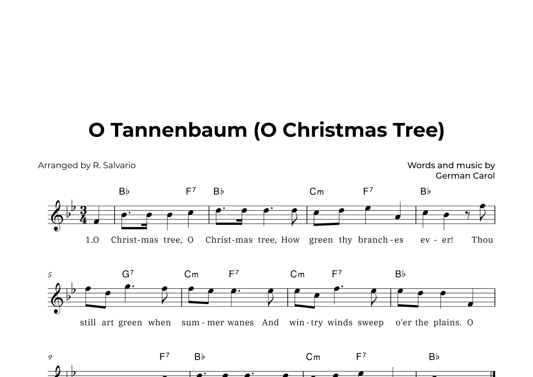 O Tannenbaum (O Christmas Tree) - Key of B-Flat Major (arr. R. Salvario)