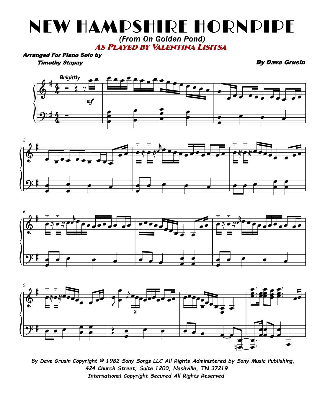 New Hampshire Hornpipe (arr. Timothy Stapay)
