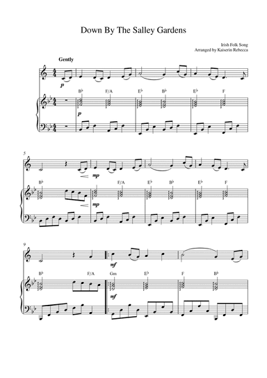 Down By The Salley Gardens (for trumpet in B flat solo and piano accompaniment) (arr. Kaiserin Rebecca)