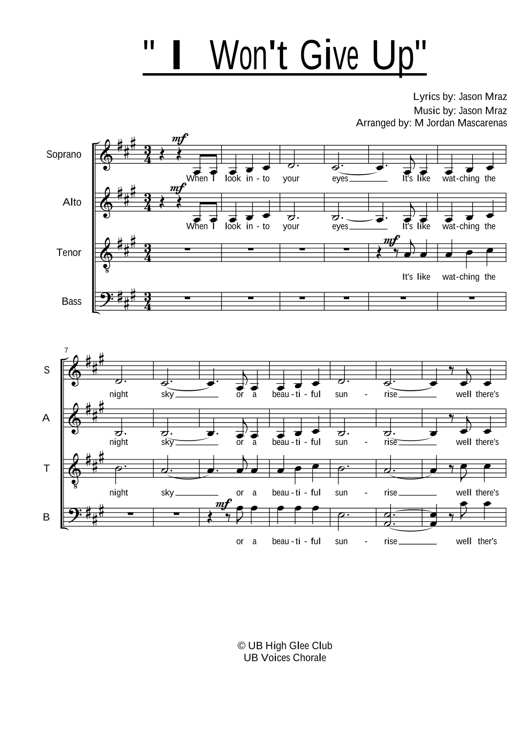 I Won't Give Up (arr. Mark Jordan Mascarenas)