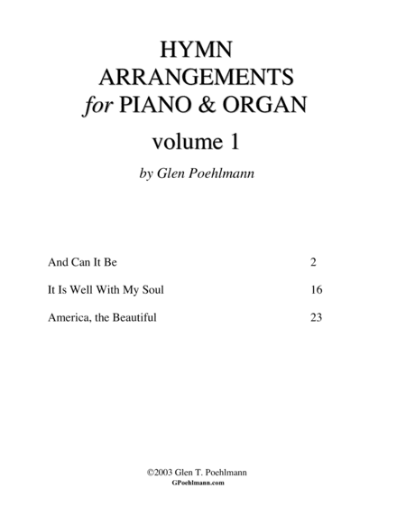 3 HYMNS arranged as PIANO & ORGAN DUETS (arr. Glen Poehlmann)