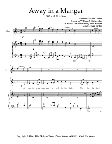 Away in a Manger : SSA Choir, Piano and Flute (arr. M. Ryan Taylor)