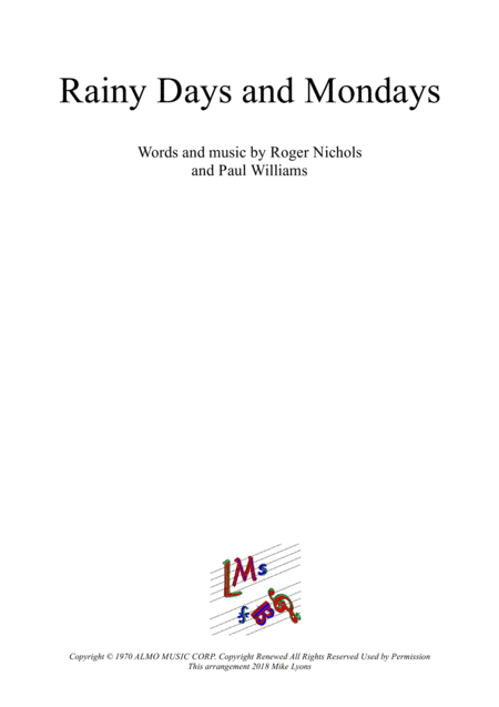 Rainy Days And Mondays (arr. Mike Lyons)