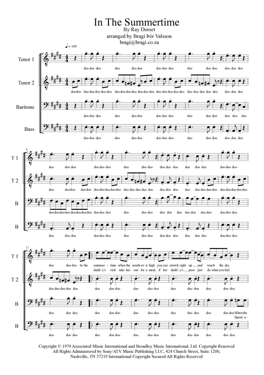 In The Summertime (arr. Bragi Thor Valsson)