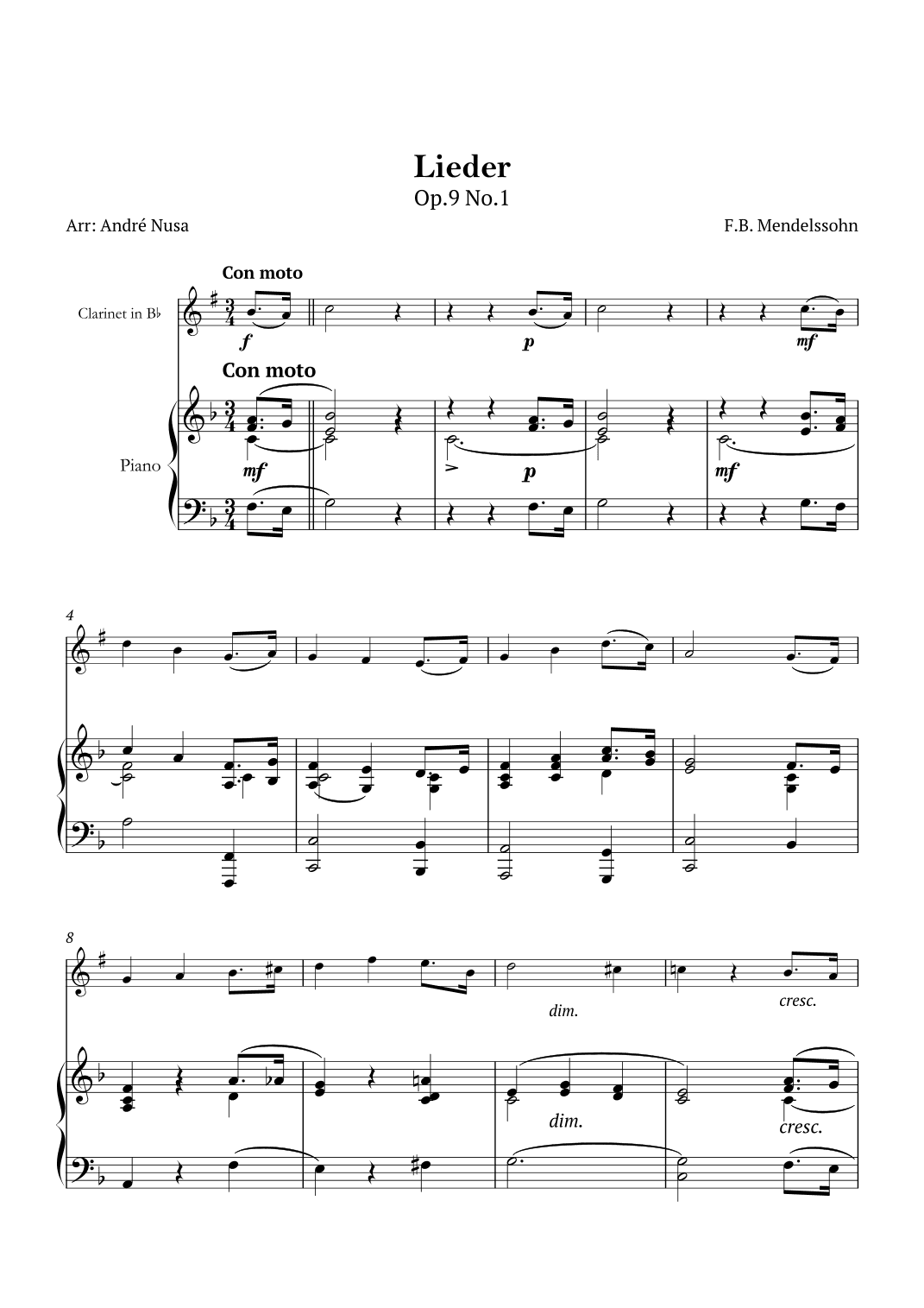 Lieder Op.9 No.1 (arr. André Nusa)