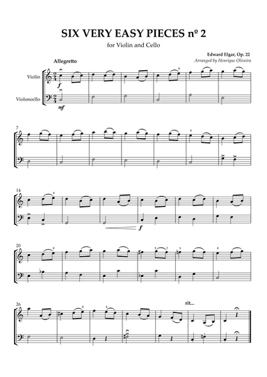 Six Very Easy Pieces nº 2 (Allegretto) - Violin and Cello (arr. Henrique Oliveira)