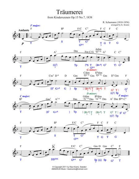 Traumerei / Dreaming for lead sheet with chords and harmonic analysis (arr. K. Krantz)