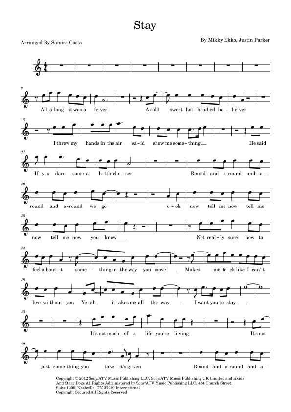 Stay (arr. Samira Costa)