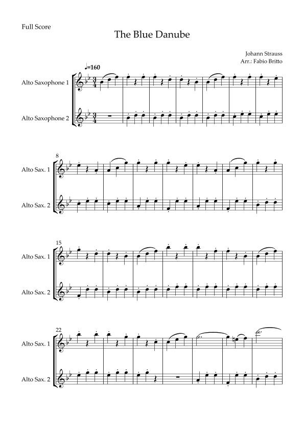 The Blue Danube (Waltz by Johann Strauss) for Alto Saxophone Duo (arr. Fabio Britto)