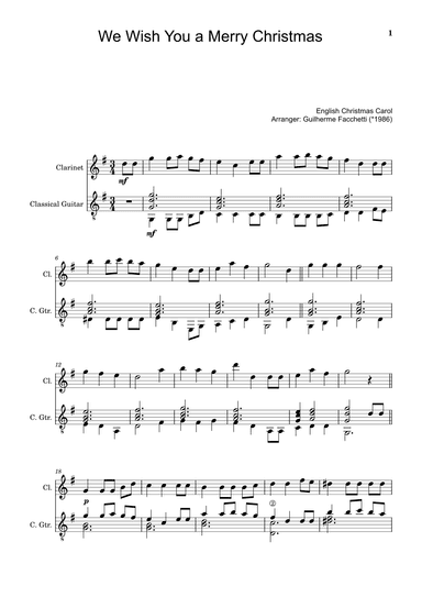 English Christmas Carol - We Wish You a Merry Christmas. For Clarinet and Classical Guitar. (arr. Guilherme Facchetti)