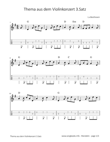 Thema aus dem Violinkonzert 3. Satz - L. v. Beethoven (arr. songbooks.info)