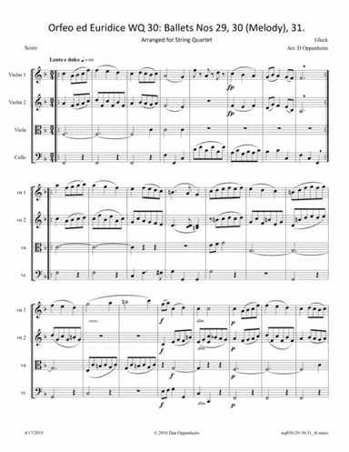 Gluck: Orfeo ed Euridice (Wq 30): Ballets Nos 29, 30 (Melody), 31. Arranged for String Quartet (arr. D Oppenheim)