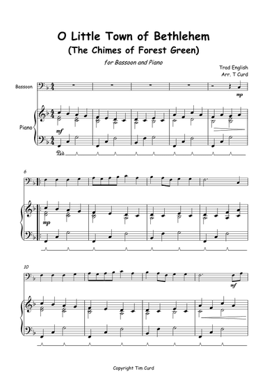 O Little Town of Bethlehem for Solo Bassoon and Piano (arr. Tim Curd)