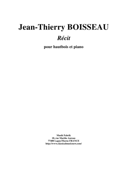 Jean-Thierry Boisseau: Récit for oboe and piano