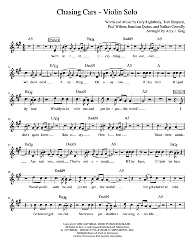 Chasing Cars (arr. Amy King)