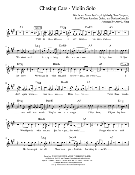 Chasing Cars (arr. Amy King)
