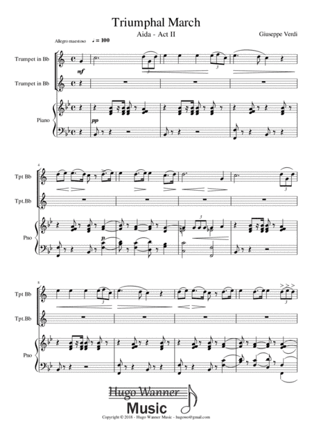Triumphal March in B flat Major - Aida - Act II - For trumpet in Bb (arr. Hugo Wanner)