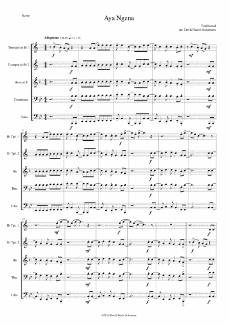 Aya Ngena for brass quintet (arr. David Warin Solomons)