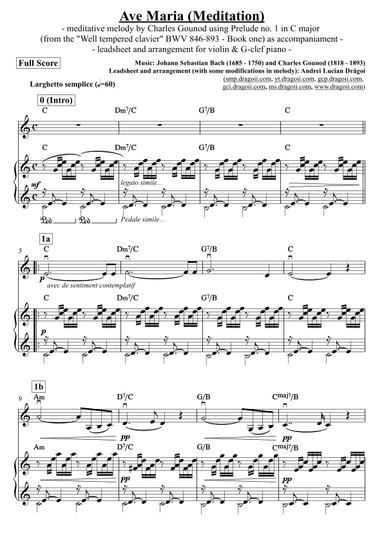 J.S. Bach - C. Gounod -- Ave Maria (meditative melody) --  violin&piano duet with lead sheet (arr. Andrei Lucian Drăgo)